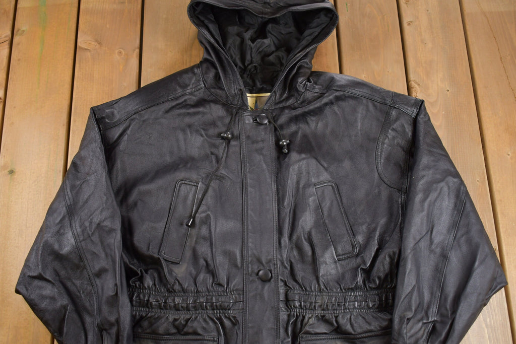 Vintage 1990s Full Length Black Leather Trench Coat