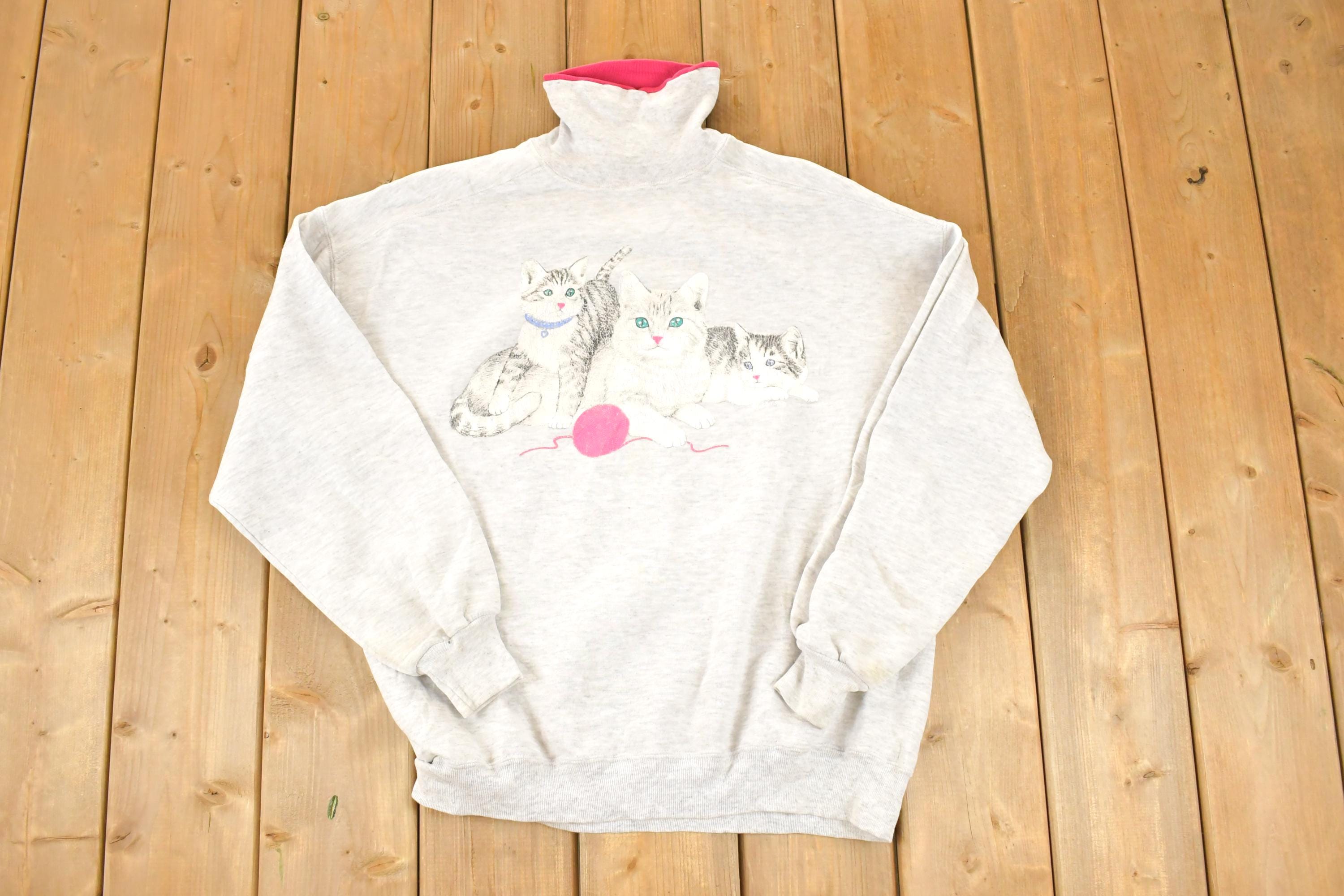 Vintage 1990s Yarn Kitty Turtleneck Sweatshirt Women's XL