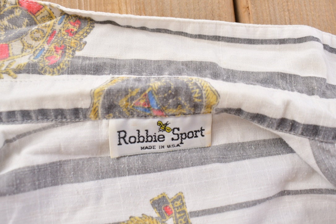 Vintage 1990s Robbie Sport Newport Beach Yacht Club Striped Button Up Shirt