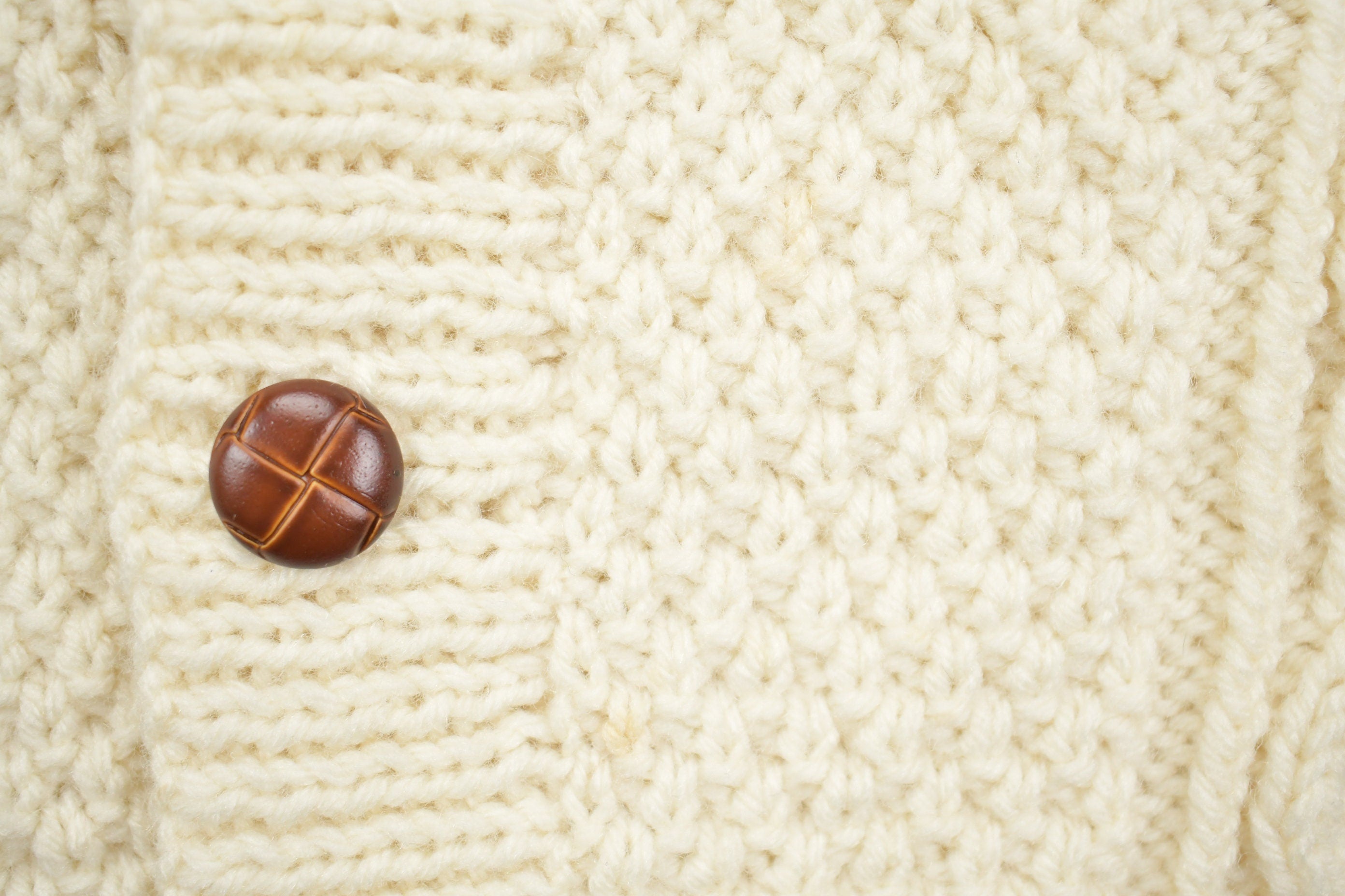 Vintage 1990s 3D Cable Knit Button Up Wool Sweater