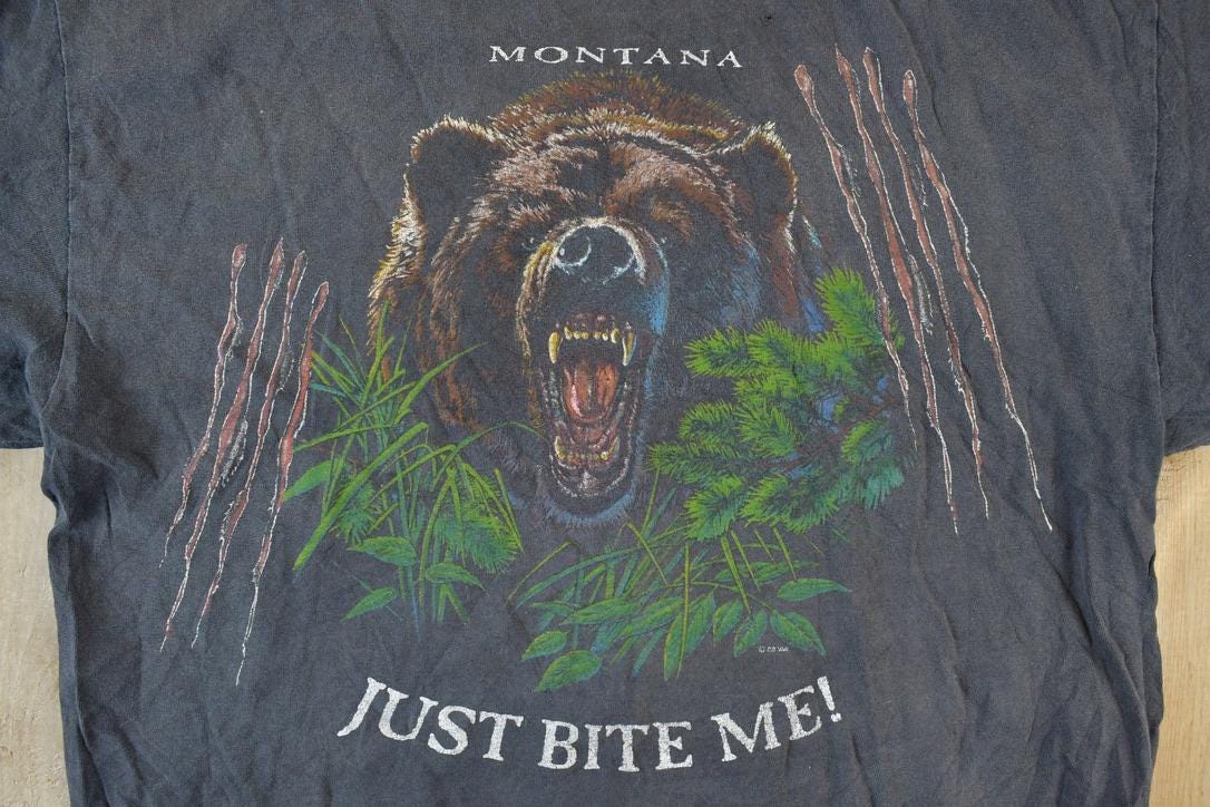 Vintage 1990s Just Bite Me Montana Bears Outdoors T-Shirt