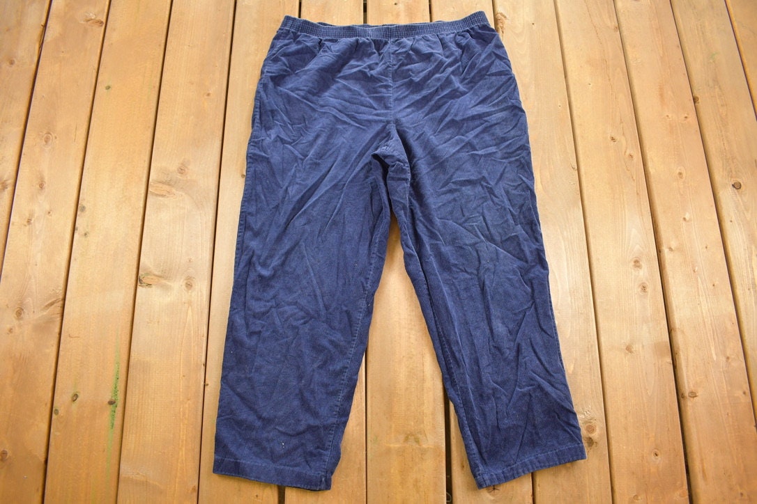 Vintage 1990s Women's Shelly David Navy Blue Corduroy Pants Size 36 - 42 x 26