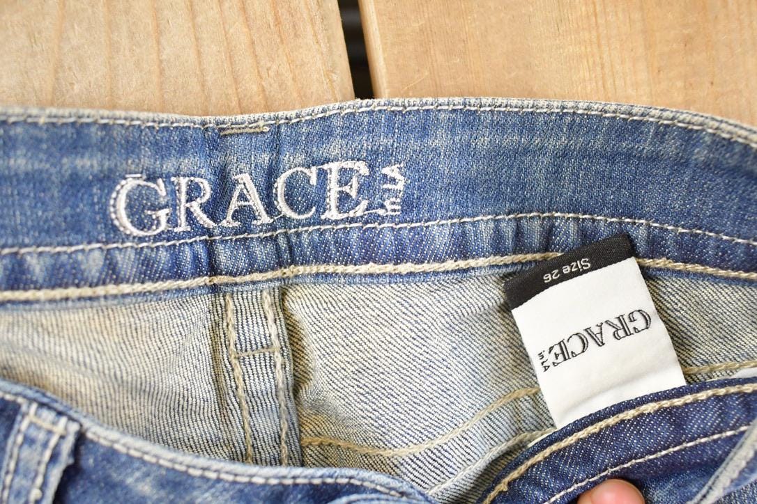 Vintage Deadstock Y2K Grace In LA Bedazzled Bootcut Low Rise Jeans Women's Size 26 x 32