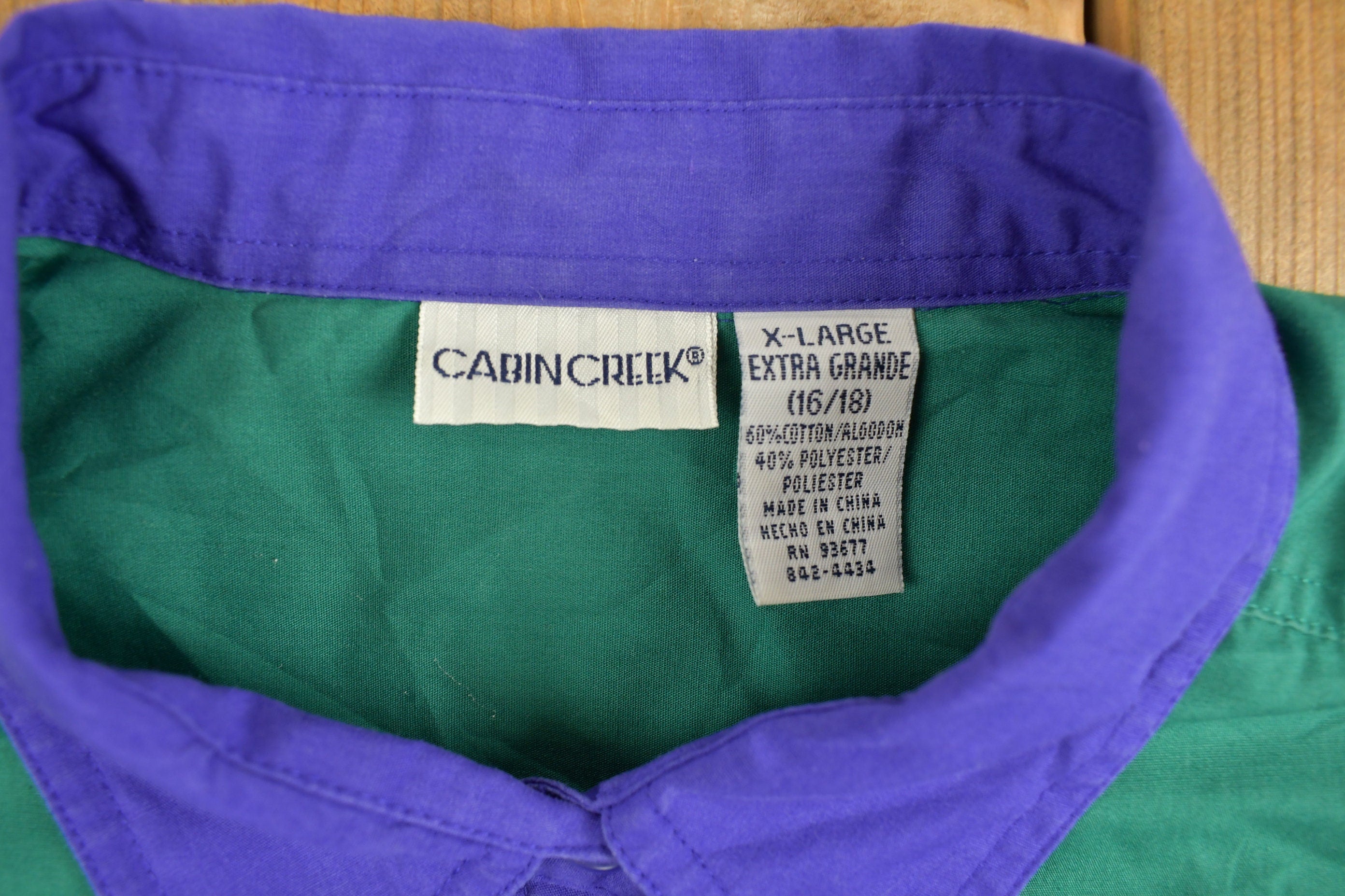 Vintage 1990s Womens Cabin Creek Colorblock Theme Button Up Shirt
