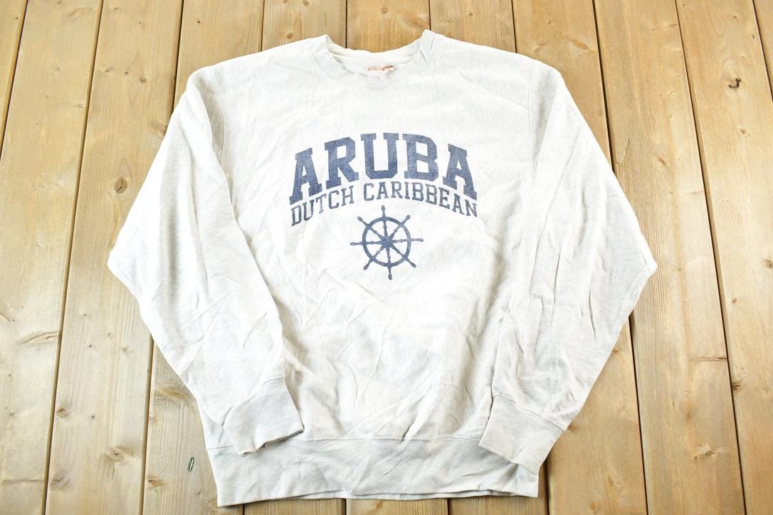 Vintage 1990s Aruba Dutch Caribbean MV Pro Weave Crewneck Sweatshirt Mens M / 90s Souvenir Crewneck / Vintage Souvenir Crewneck