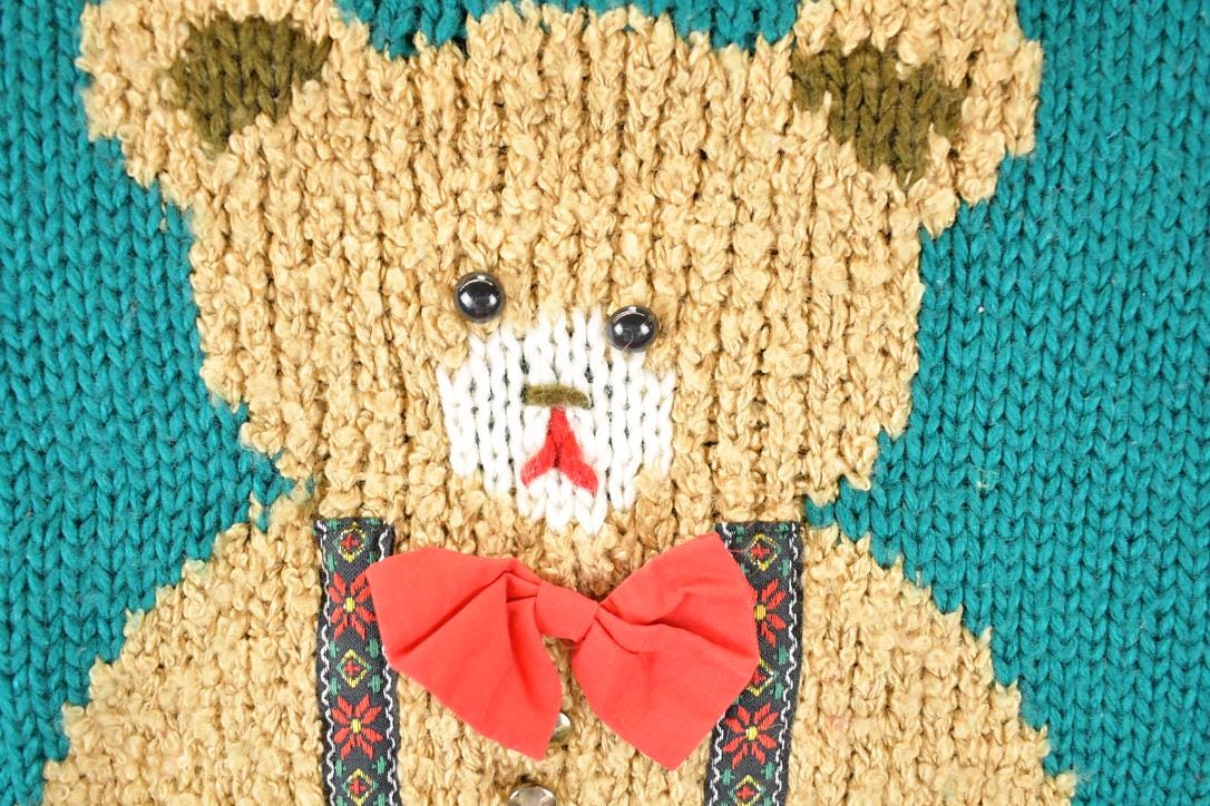 Vintage 1990s Far And Near Cute Teddy Bear Chunky Knit Crewneck Sweater Women's S