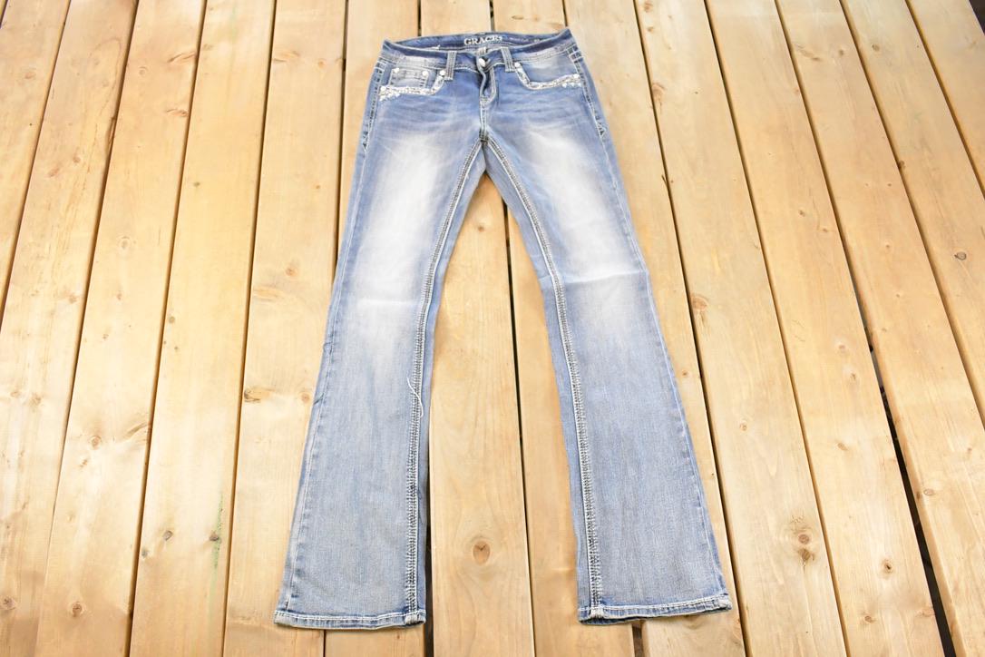 Vintage Deadstock Y2K Grace In LA Bedazzled Bootcut Low Rise Jeans Women's Size 27 x 32