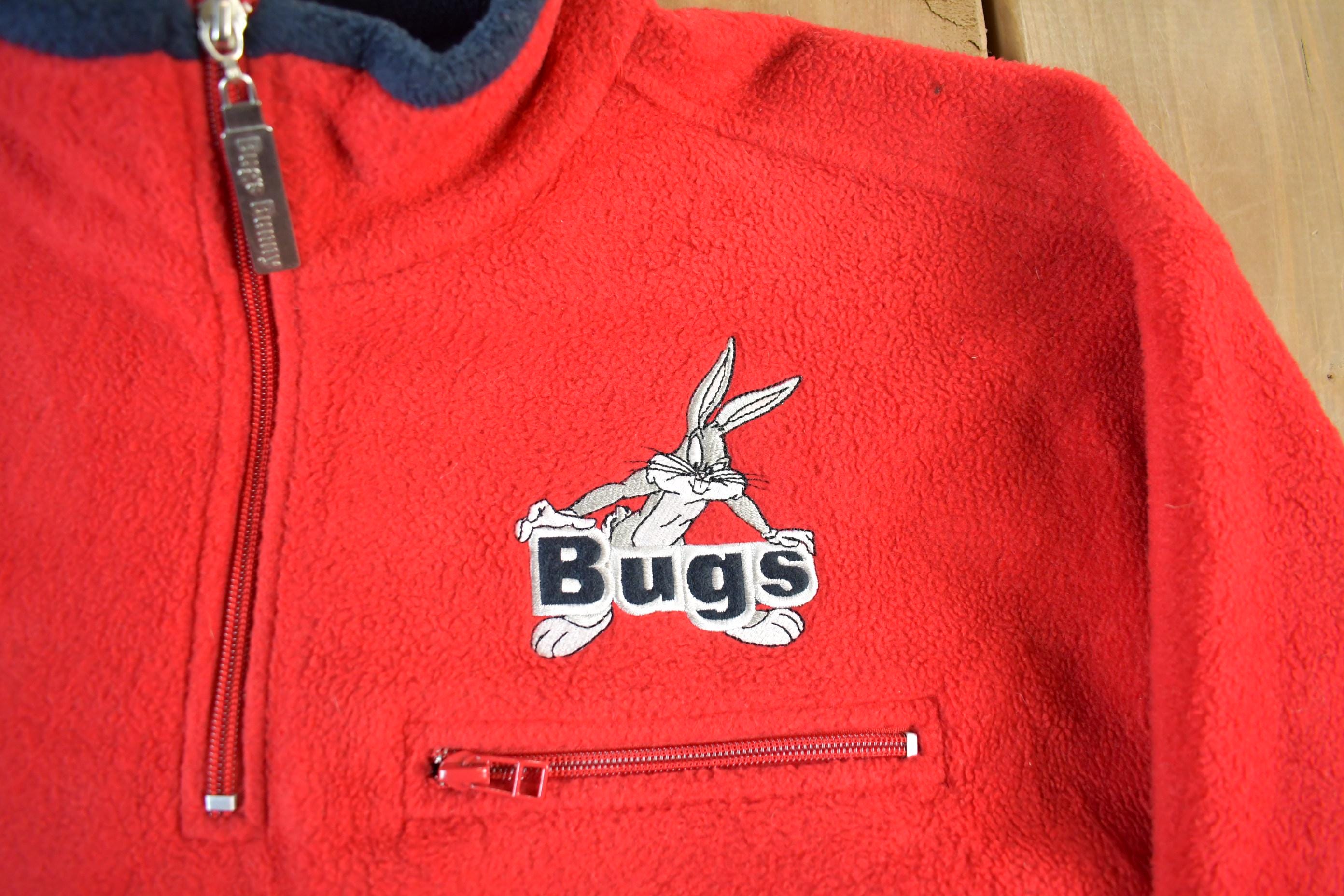 Vintage 2000s Looney Tunes Embroidered Quarter Zip Fleece Sweatshirt Men's Medium