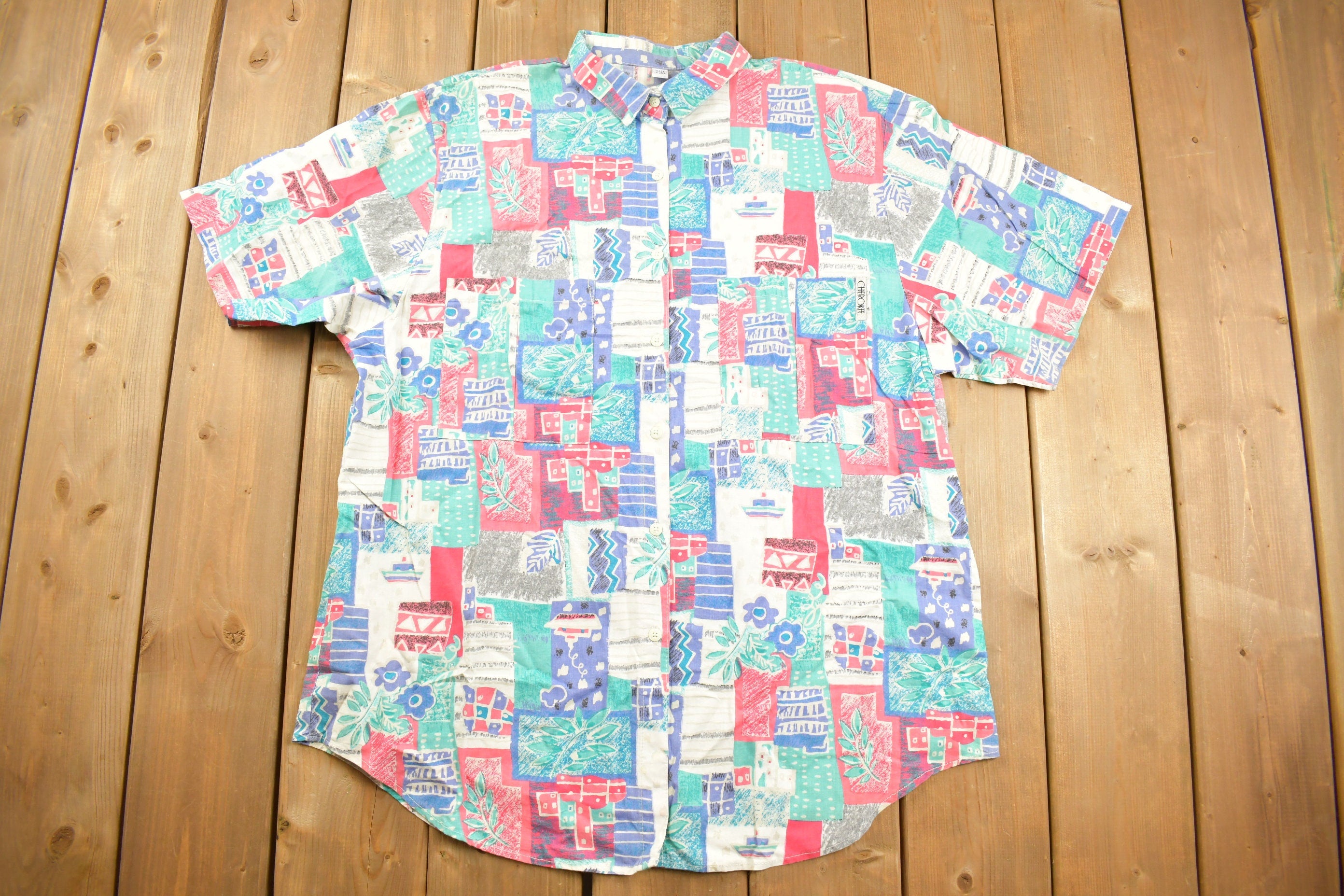 Vintage 1990s Cherokee Floral Patchwork Button Up Shirt
