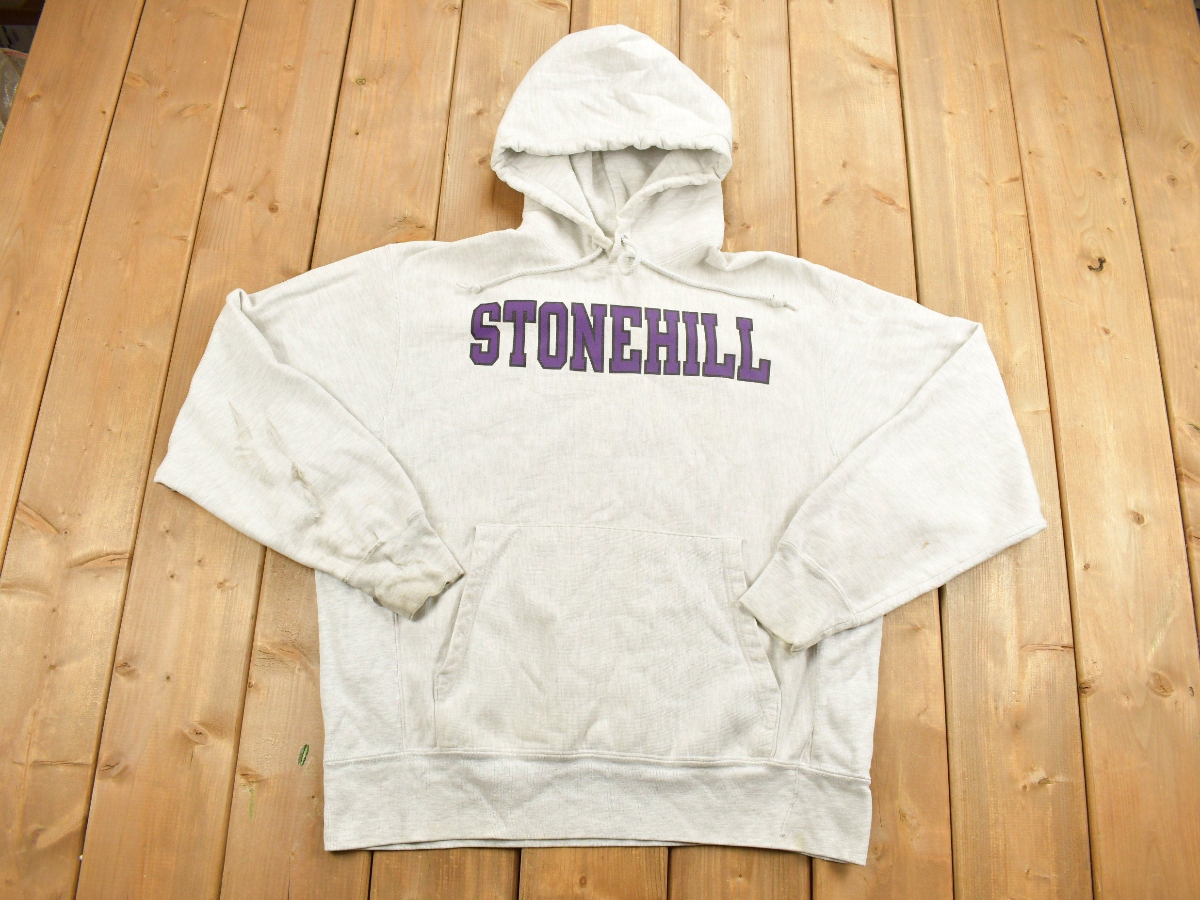 Vintage 1990s Stonehill University Collegiate Champion Reverse Weave Hoodie