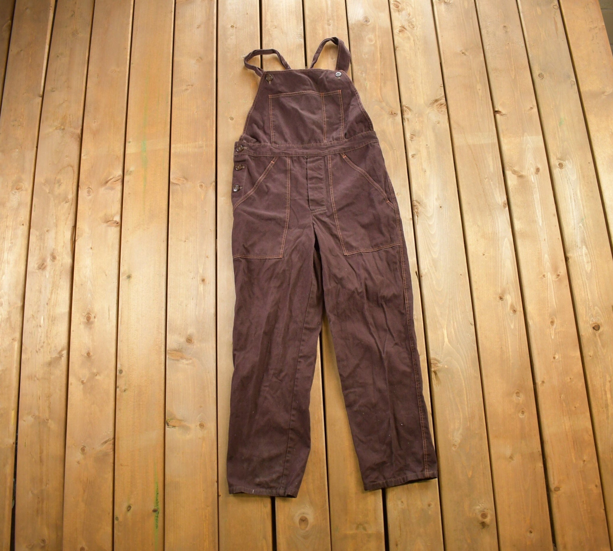 Vintage 1990s Brown Denim Overalls Size 34x27