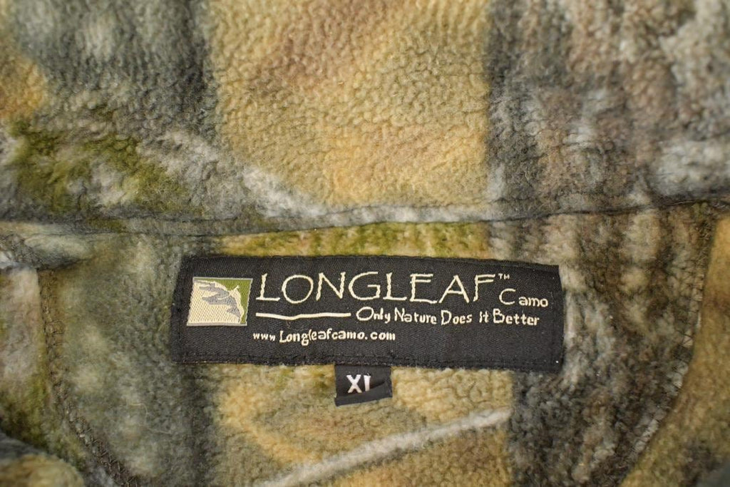Vintage 1990s Longleaf Realtree Camo Fleece Full Zip Sweater Men's XL / Geometric Abstract Pattern / 90s Pullover Sweatshirt / Hiking