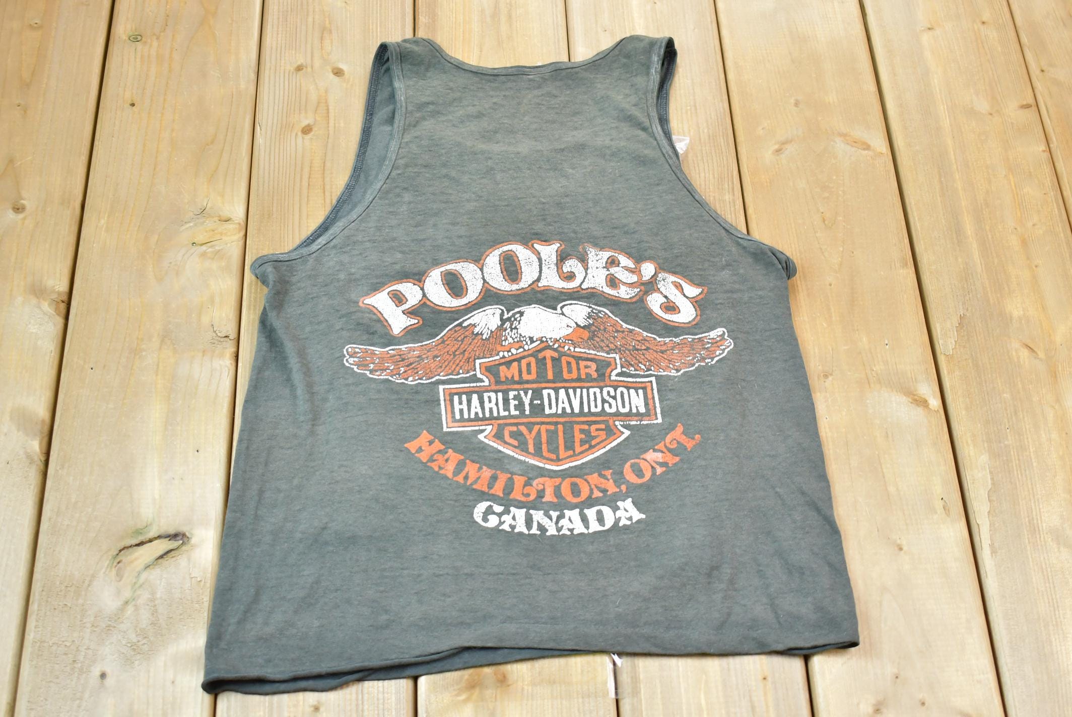 Vintage 1987 Harley Davidson Hamilton ONT Eagle Graphic 3d Emblem Tank Top Shirt /