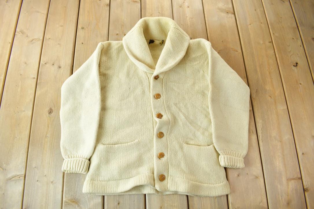 Vintage 1950s Wool Shawl Collar Knit Cardigan Sweater