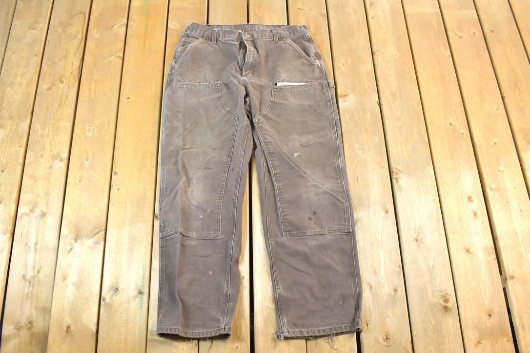 Vintage 1990s Carhartt Double Knee Light Brown Denim Work Pants Size 36 x 32