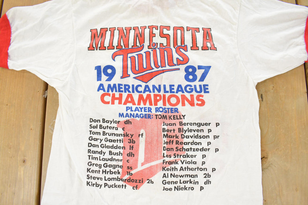 Vintage 1987 Minnesota Twins AL Champions MLB Graphic Ringer T-Shirt Men's S