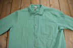 Vintage 1990s Blank Turquoise Flame Resistant Cotton Button Up Shirt