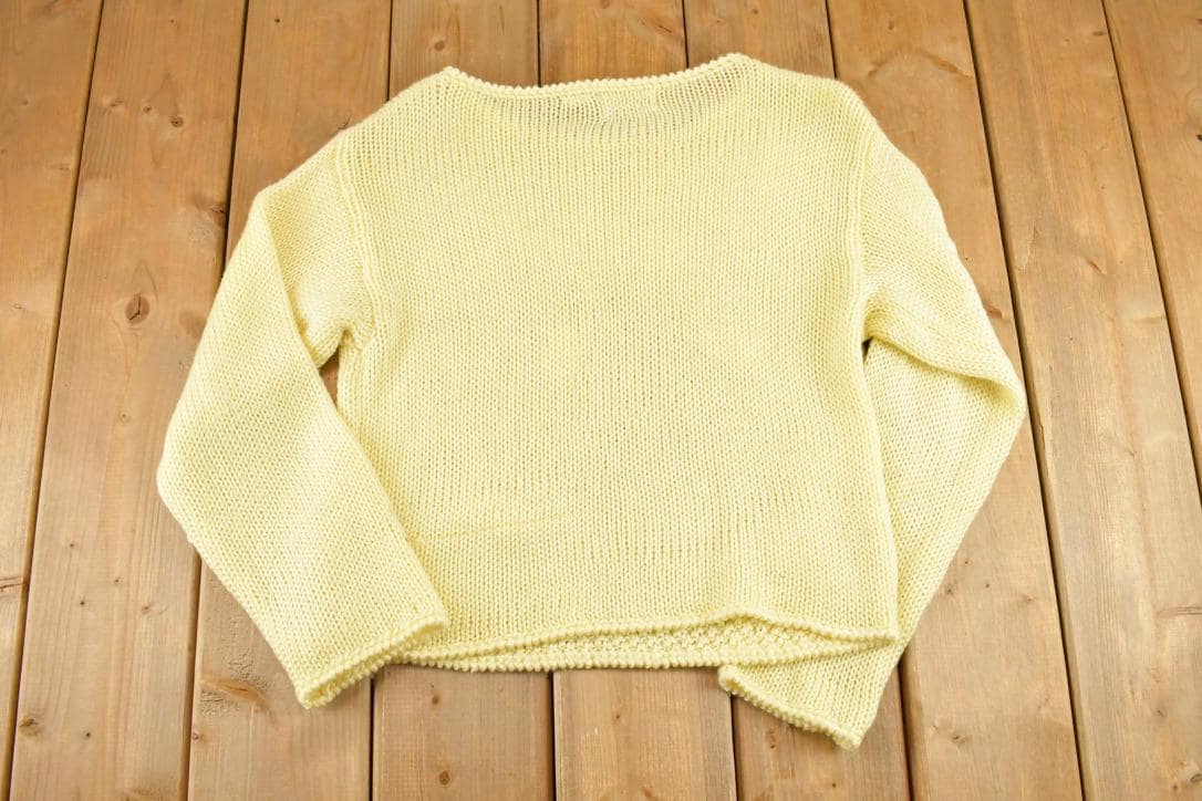 Vintage 1970s Floral Knit Crewneck Sweater Women's S /