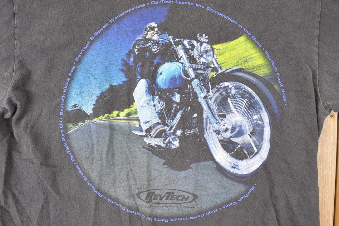 Vintage 1990s Revtech Custom Chrome Bald Eagle Motorcycle Souvenir T-Shirt Men's M