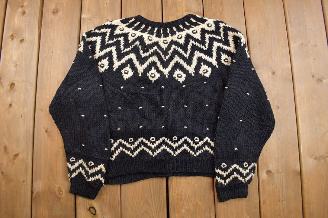 Vintage 1990s Bravo Knitted Cardigan Sweater / Vintage Cardigan / Button Up / Abstract Pattern