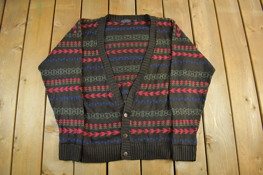 Vintage 1990s Graphix Abstract Striped Knit Cardigan Sweater Men's Large