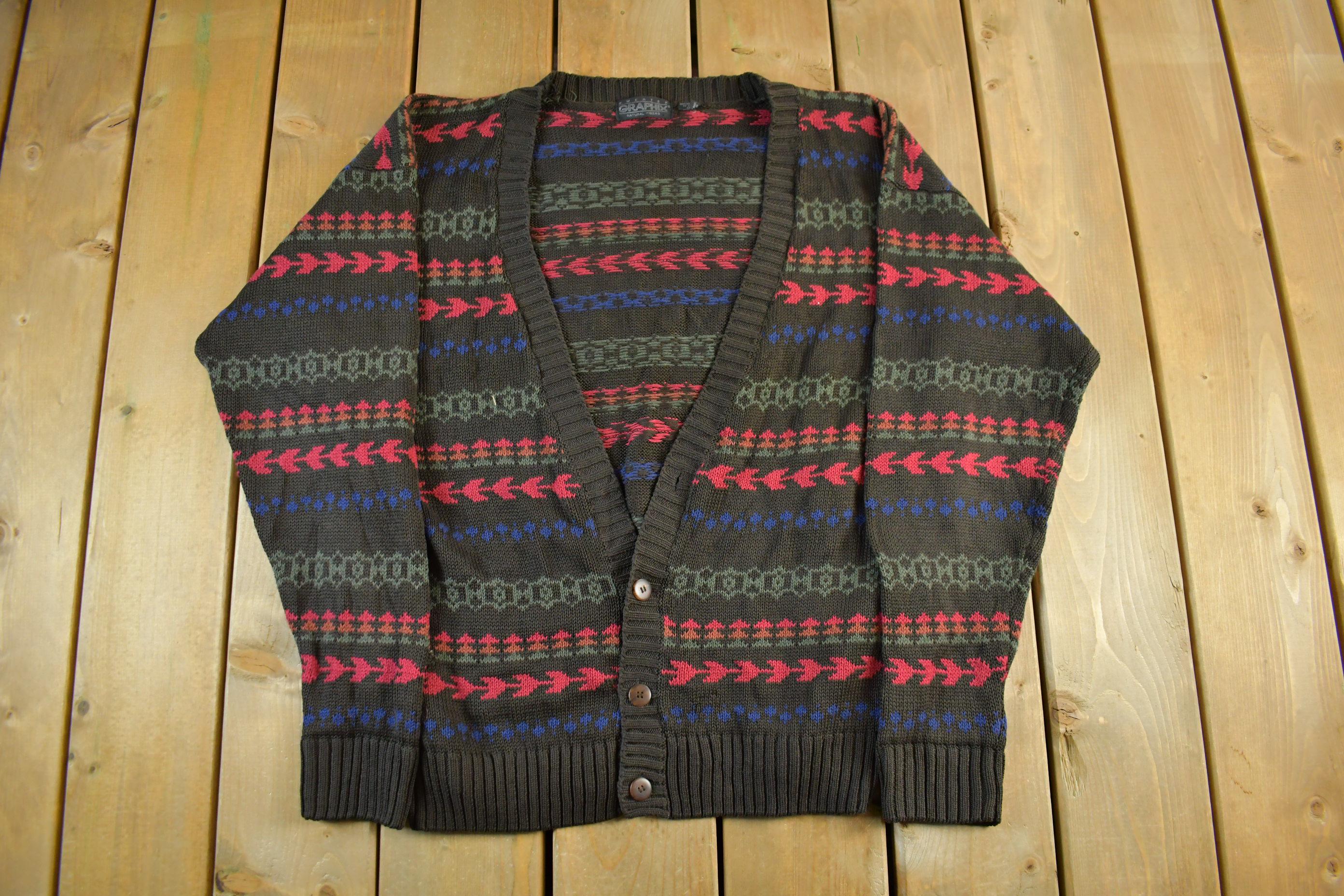 Vintage 1990s Graphix Abstract Striped Knit Cardigan Sweater Men's Large