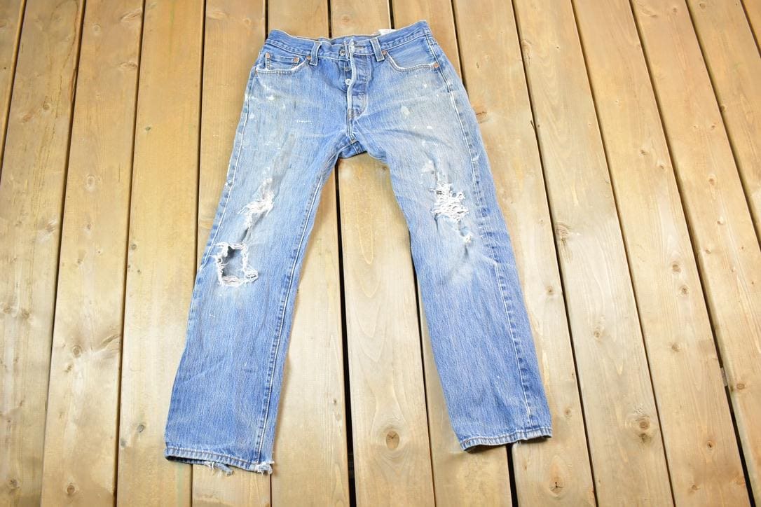 Vintage 1990s Perfectly Distressed Levi Strauss Red Tab 501 Denim Jeans Size 30 x 30 Made In USA