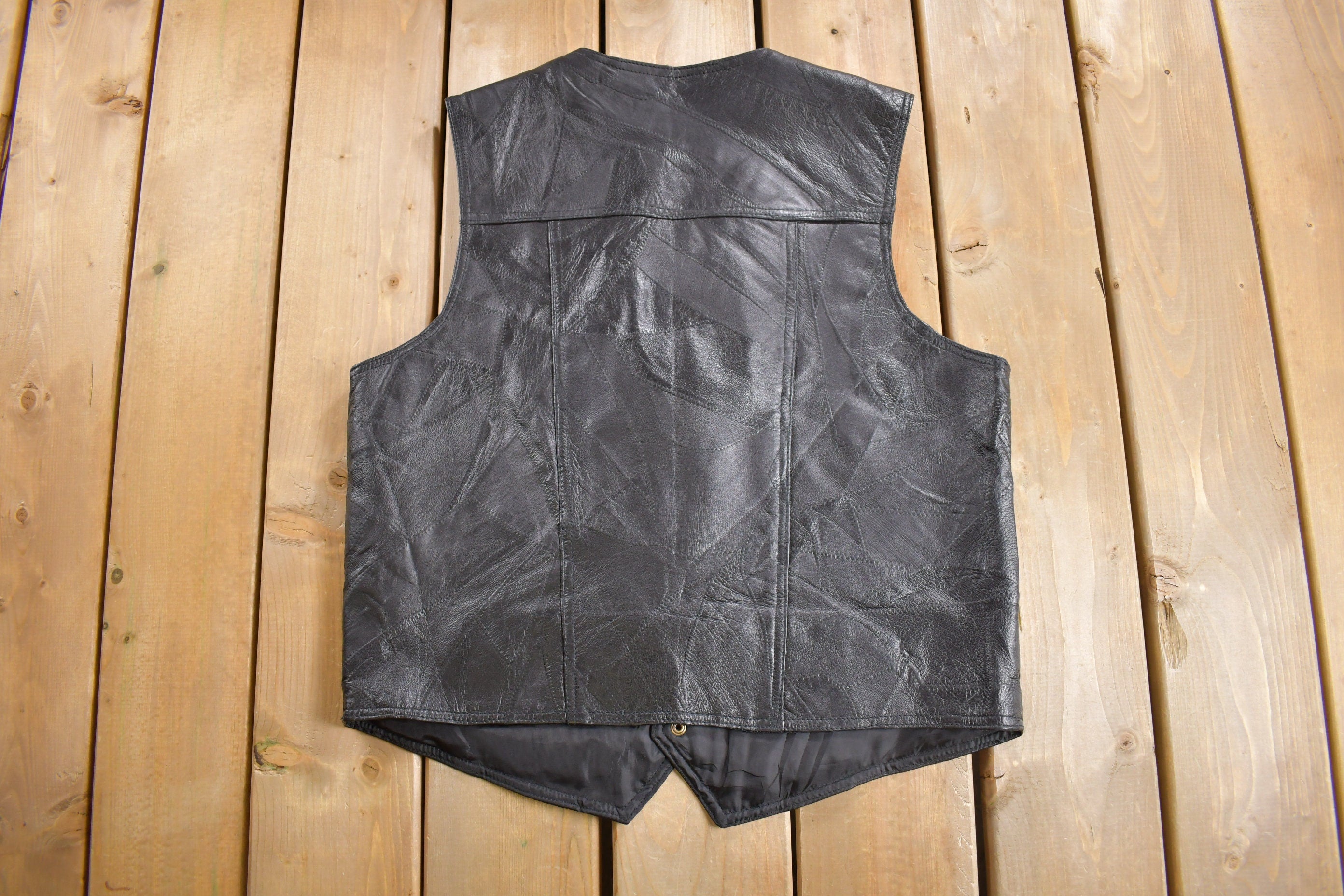 Vintage 1970s Black Leather Vest /