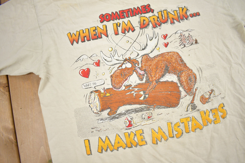 Vintage 1990s Drunk Moose Funny Graphic T Shirt  Vintage T Shirt  Streetwear  Graphic Tee  Drunk Mistakes