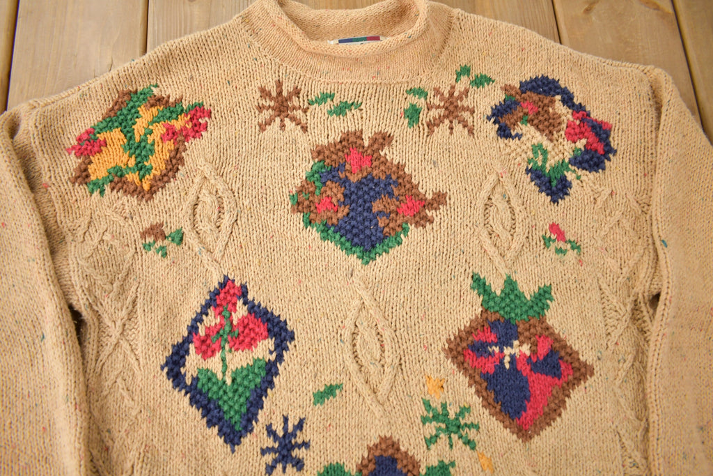 Vintage 1990s Gina Peters Abstract Patchwork Knit Crewneck Sweater