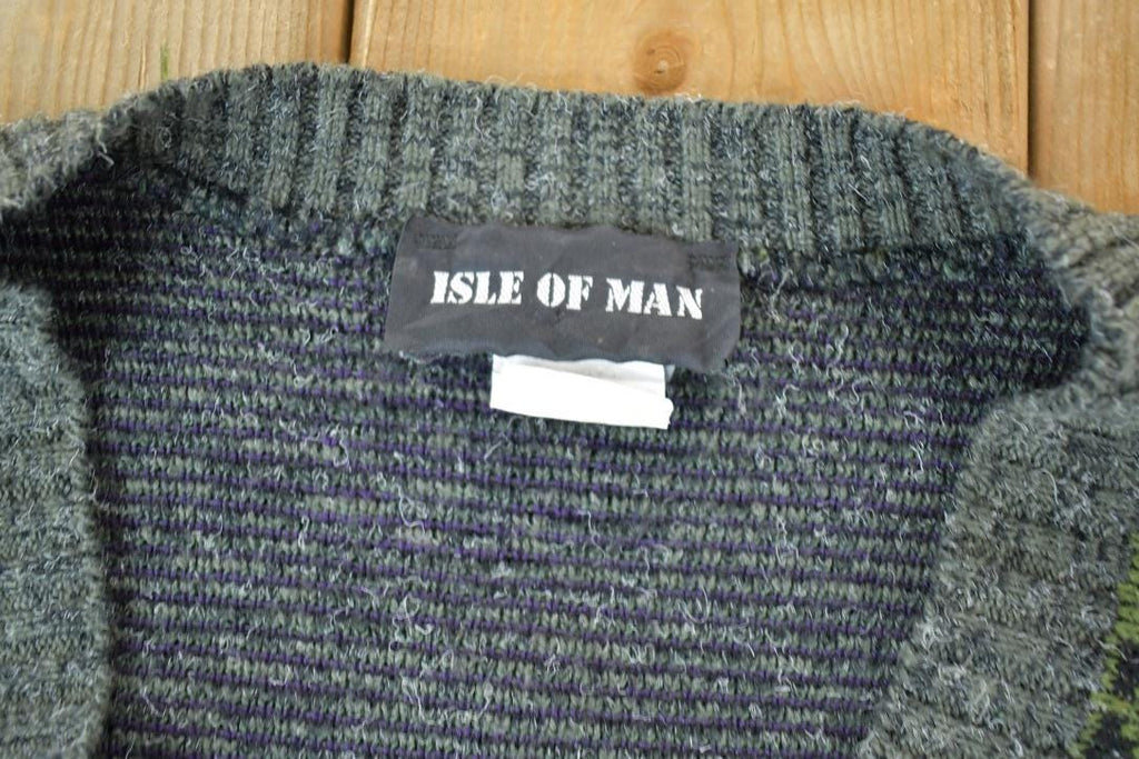 Vintage 1990s Isle Of Man Knit Perfect Mild Distress Cardigan Sweater Made In USA