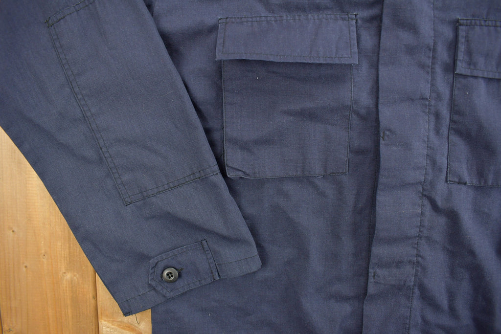 Vintage 1990s Blank Navy Military Button Up Jacket