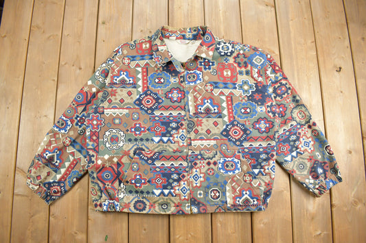 Vintage 1980s Gotcha Covered Harrington Jacket / 80s Jacket / Streetwear / Made in USA / Southwestern / Abstract