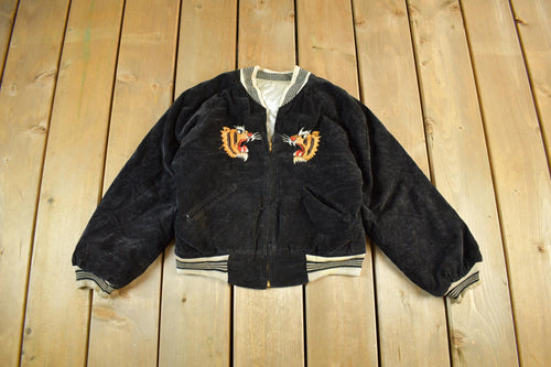 Vintage 1980s Sukajan USA Japan Souvinir Bomber Jacket Toddler-Youth XS / Satin Velvet Bomber / Souvenir Jacket / Embroidered Dragons