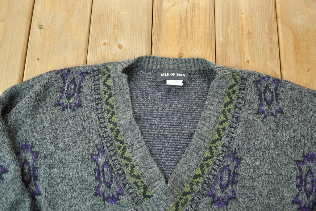 Vintage 1990s Isle Of Man Knit Perfect Mild Distress Cardigan Sweater Made In USA