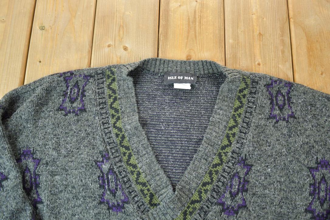 Vintage 1990s Isle Of Man Knit Perfect Mild Distress Cardigan Sweater Made In USA