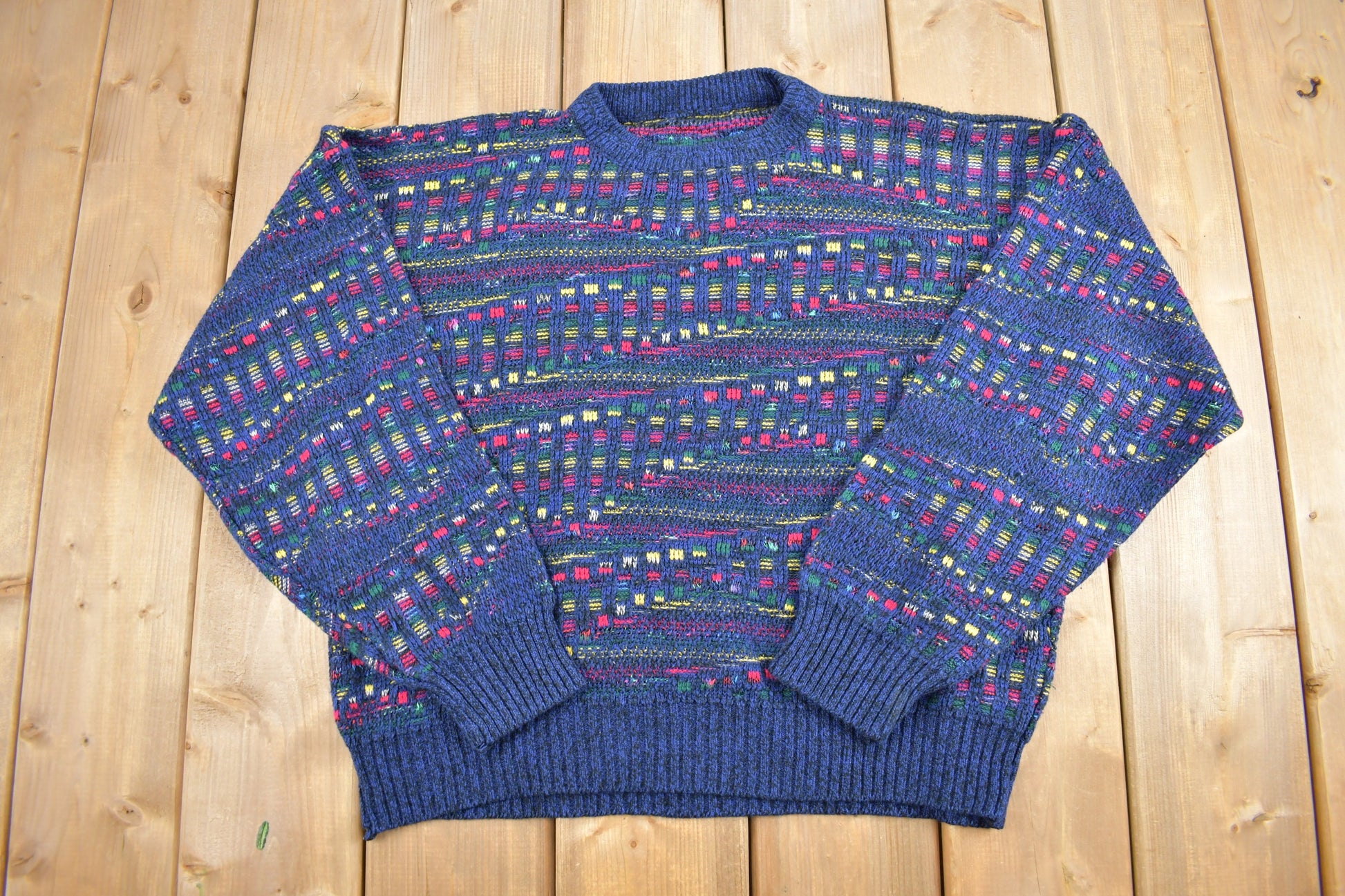 Vintage 1990s 3D Knit Sweater / Vintage 90s Crewneck / Pattern Sweater / Outdoor / Hand Knit / Pullover Sweatshirt /