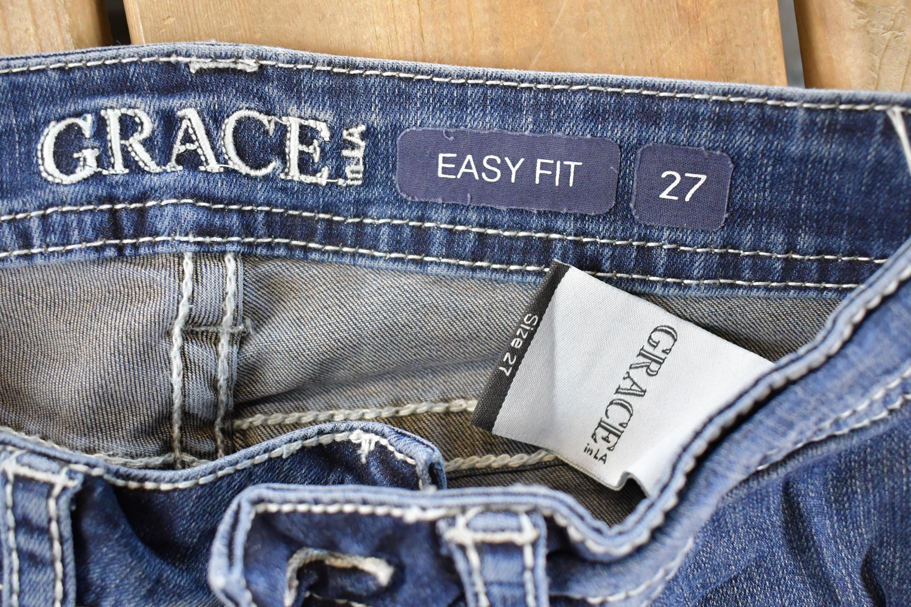 Vintage Deadstock Y2K Grace In LA Bedazzled Bootcut Low Rise Jeans Women's Size 27 x 32