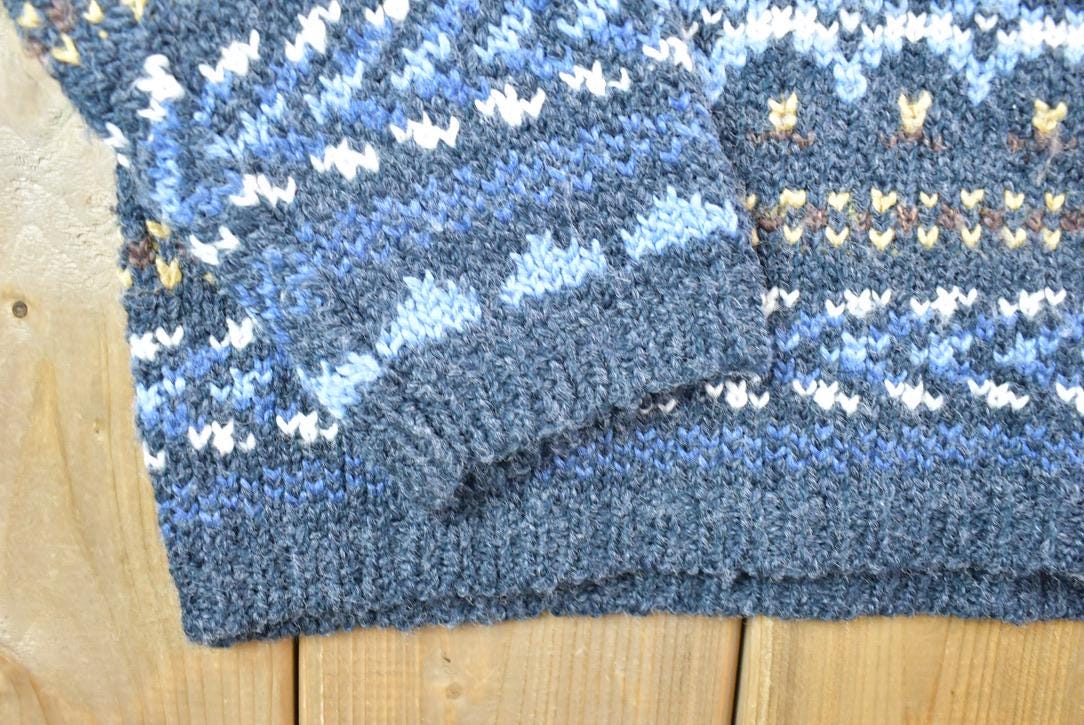 Vintage 1990s Christopher And Banks Blue Abstract Pattern Knit Crewneck Sweater