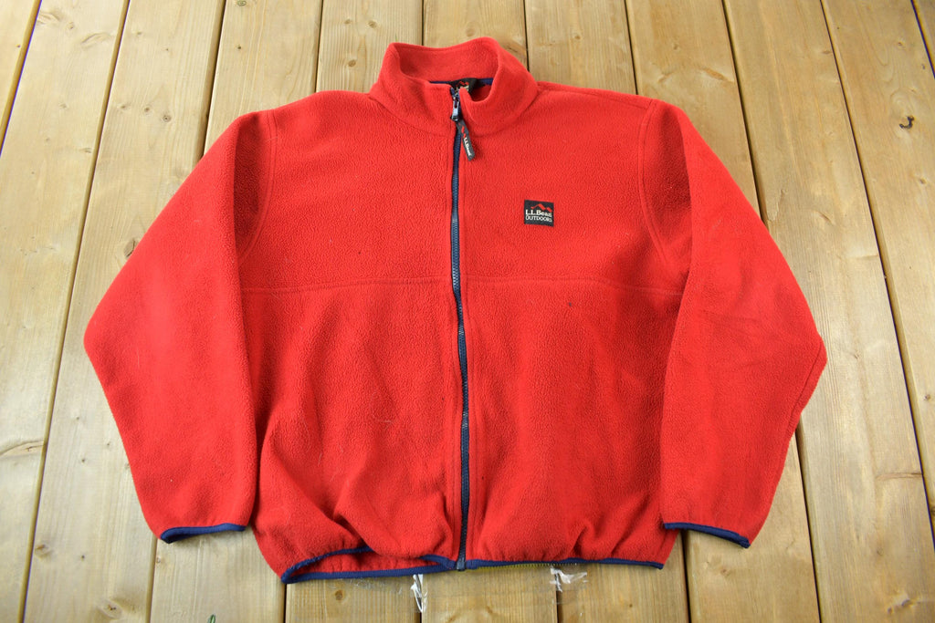 Vintage 1990s LL Bean Full Zip Red Fleece Sweatshirt / Sportswear / Medium / Streetwear / Athleisure / Hiking