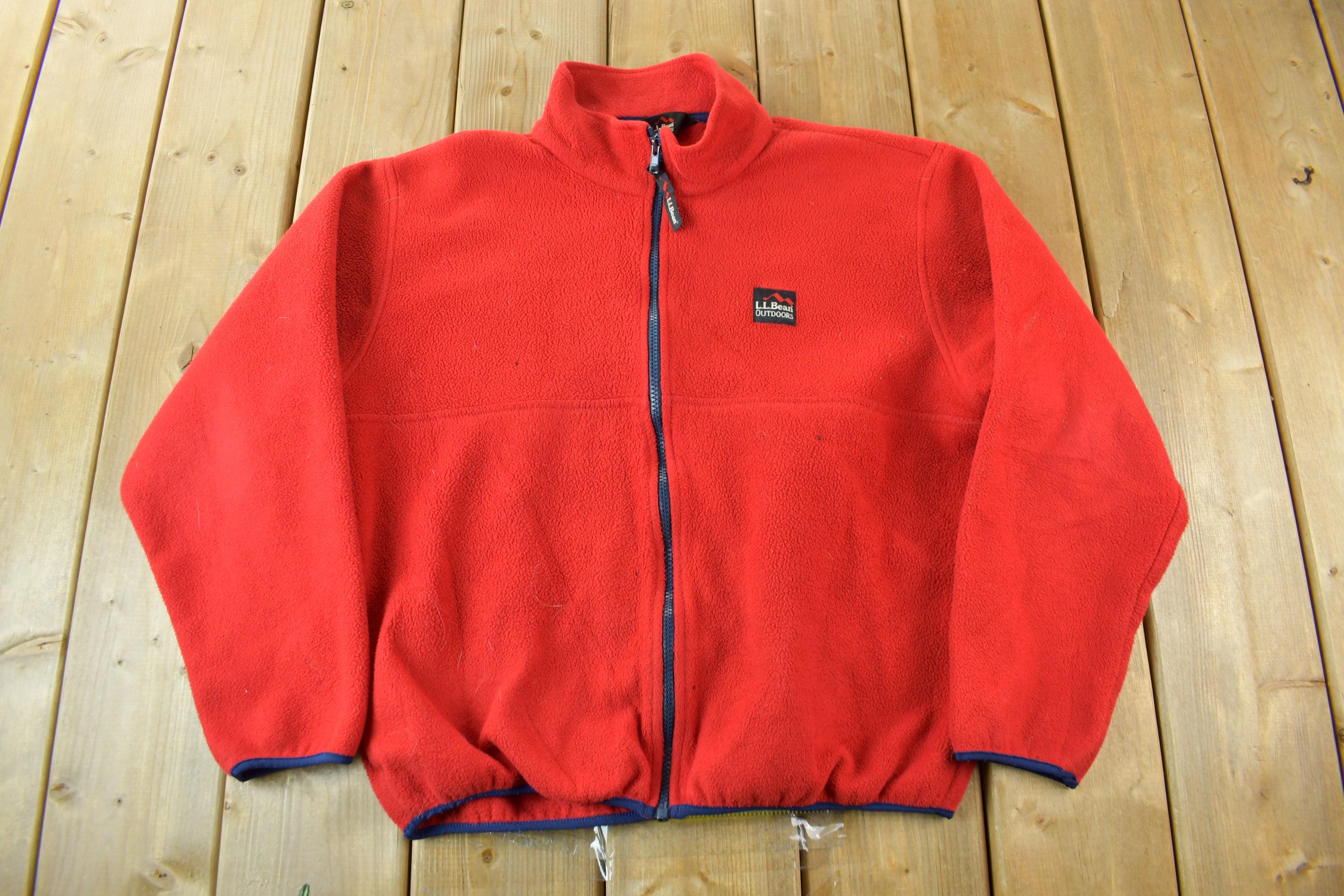 Vintage 1990s LL Bean Full Zip Red Fleece Sweatshirt / Sportswear / Medium / Streetwear / Athleisure / Hiking