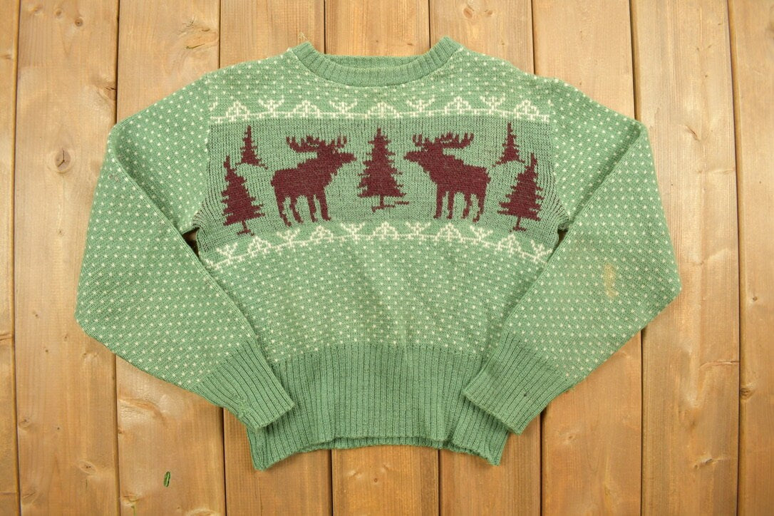 Vintage 1940s Moose Knit Wool Sweater /