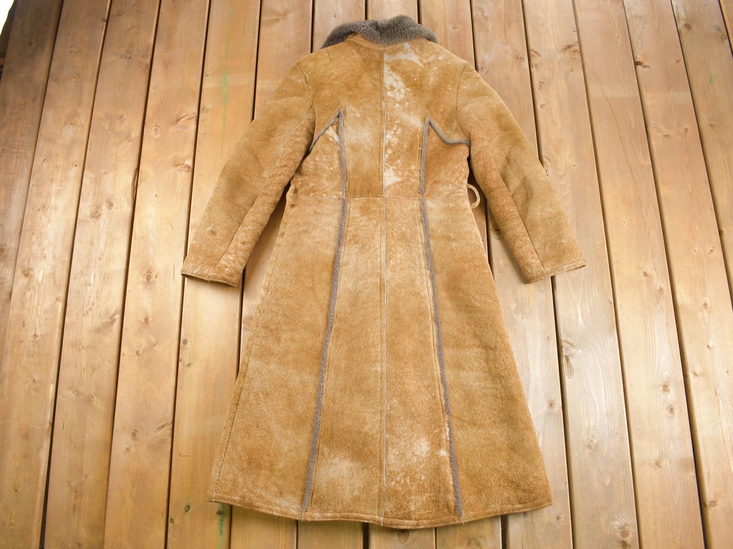Vintage 1980s Shearling Suede Leather Coat