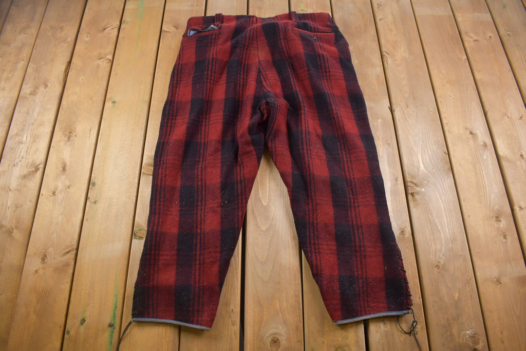 1980s Vintage Red & Black Plaid Wool Trousers 38 x 25