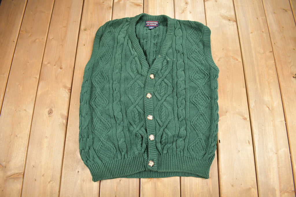 Vintage 1990s Roundtree & Yorke Cable Knit Cardigan Sweater Vest