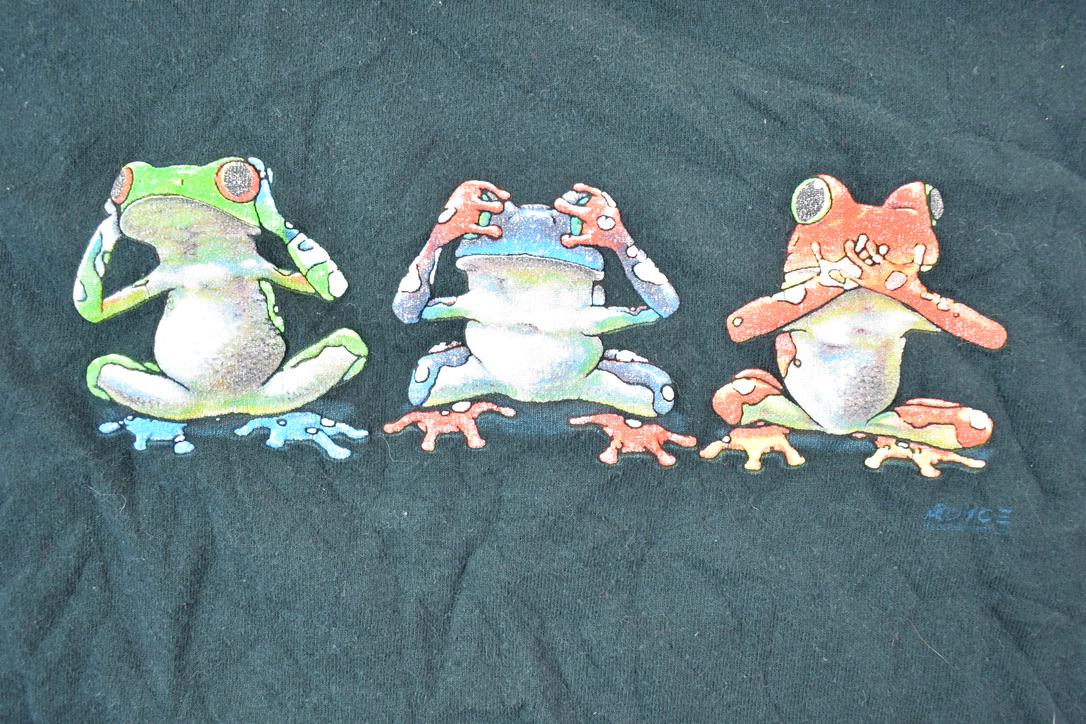 Vintage 1990s Hear No Evil 3 Frogs Theme Graphic T-Shirt