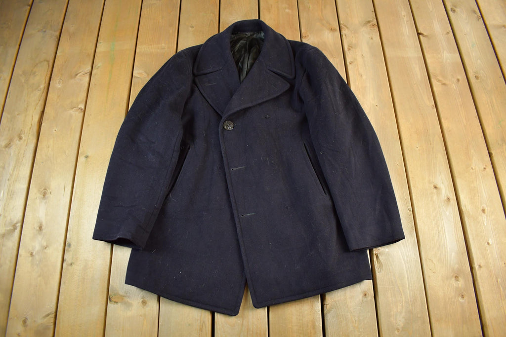 Vintage 1940s WW2-Cold War Ear Era Naval Wool Coat Men's Small