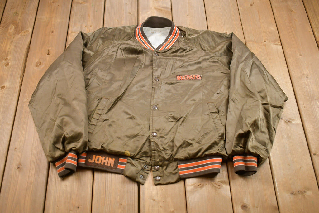 Vintage 1980s Cleveland Browns NFL Satin Bomber Jacket