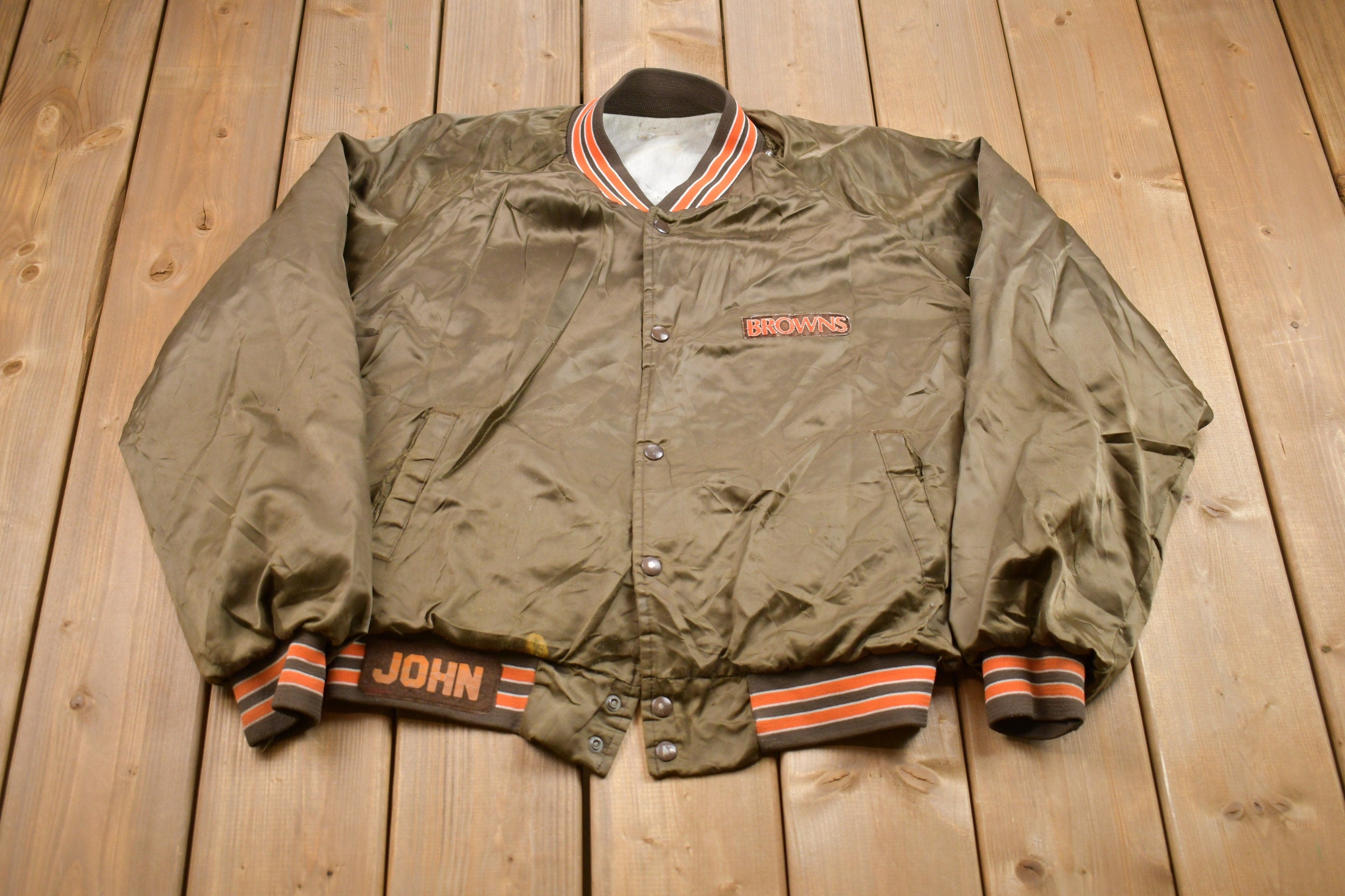 Vintage 1980s Cleveland Browns NFL Satin Bomber Jacket