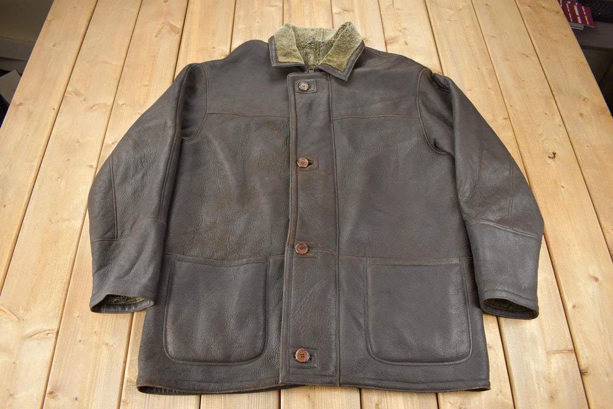 Vintage 1990s Geoffrey Beene Authentic Leather Shearling Jacket Size L